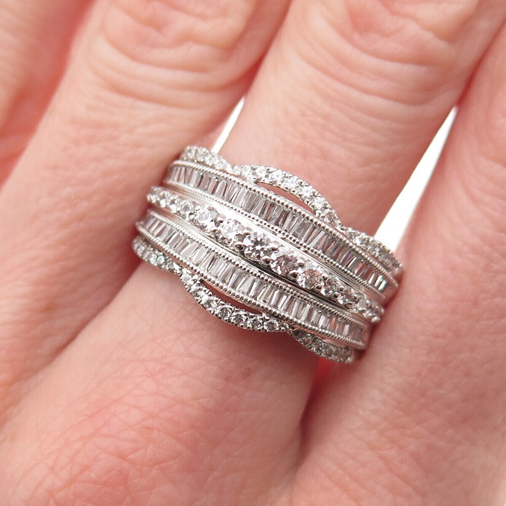 925 Sterling Silver Round & Tapered Baguette-Cut C Z Ring Size 8.75